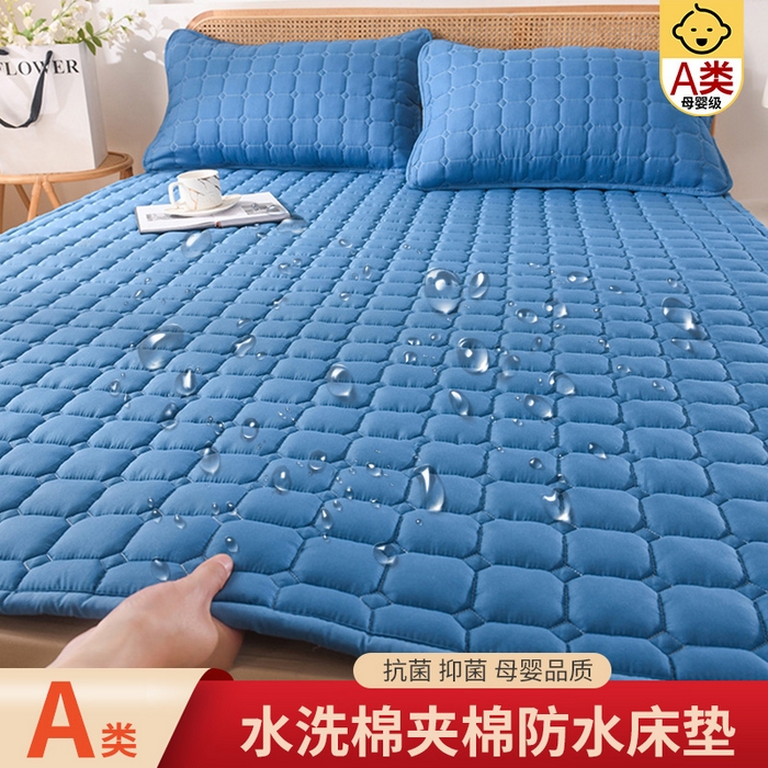 91家纺网 家纺一手货源 找家纺 恋绒家纺 2025升级款水洗棉床褥隔尿防水床垫隔尿垫护理垫床护罩垫子 防水款-远山蓝