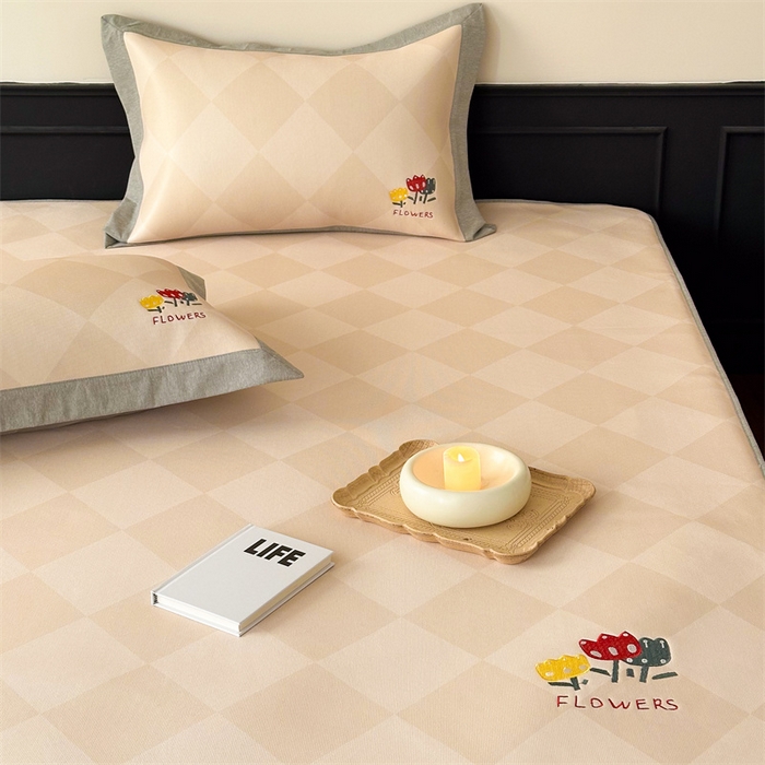 91家纺网 家纺一手货源 找家纺 甜梦 2024新款母婴级7A抗菌养生冰藤席影棚1—床笠款 菱格小花朵（床笠款）