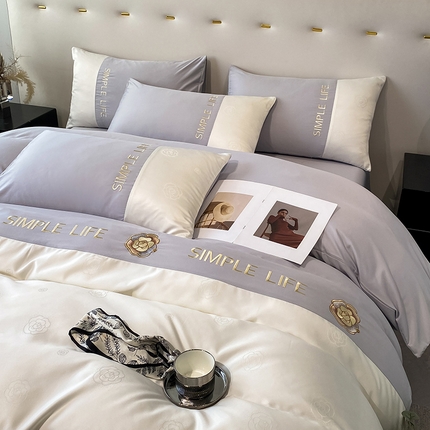 澳梵 新款水洗真丝刺绣四件套【卢浮之夜】 卢浮之夜-紫白