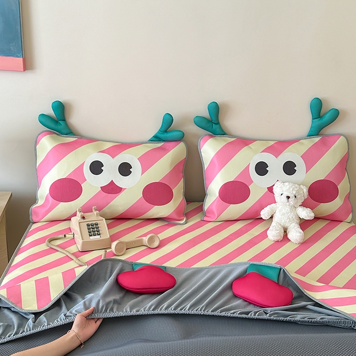 91家纺网 家纺一手货源 找家纺 昔可家纺 2024新款异形床笠款冰丝凉席 多巴胺鹿角