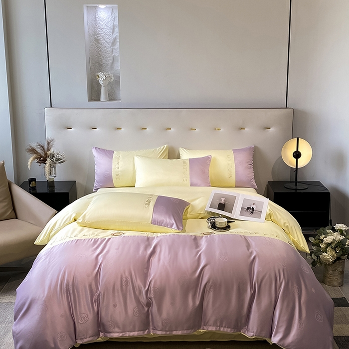 91家纺网 家纺一手货源 找家纺 澳梵 新款水洗真丝刺绣四件套【卢浮之夜】 卢浮之夜-紫黄