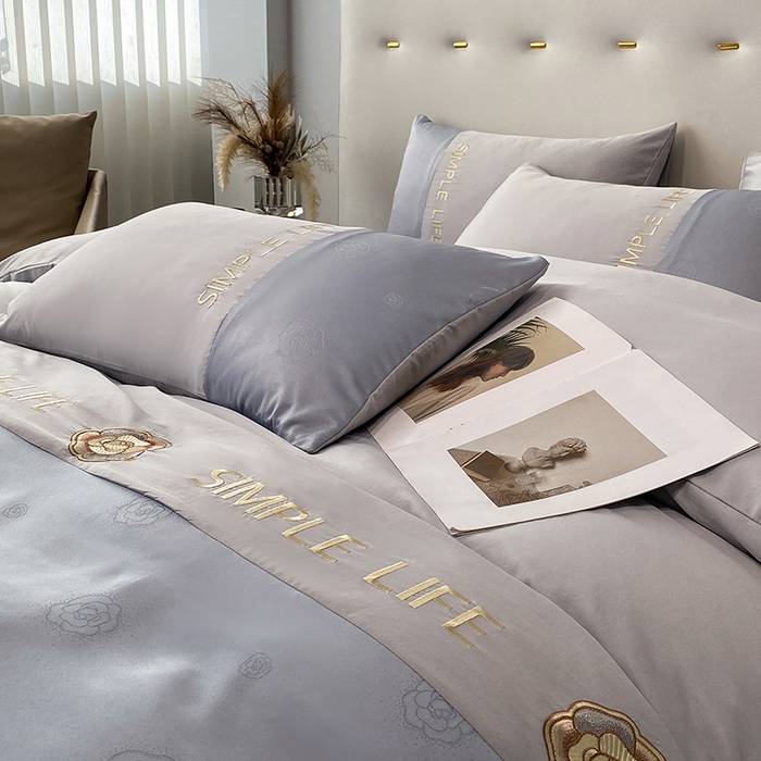 91家纺网 家纺一手货源 找家纺 澳梵 新款水洗真丝刺绣四件套【卢浮之夜】 卢浮之夜-浅灰蓝