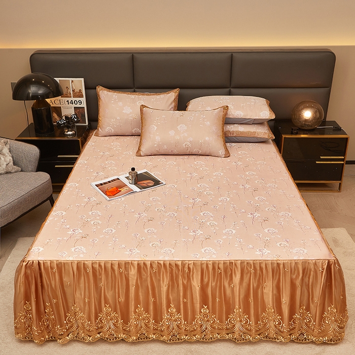 91家纺网 家纺一手货源 找家纺 罗艺轩 2024新款欧式色织大提花床裙凉席 寻微