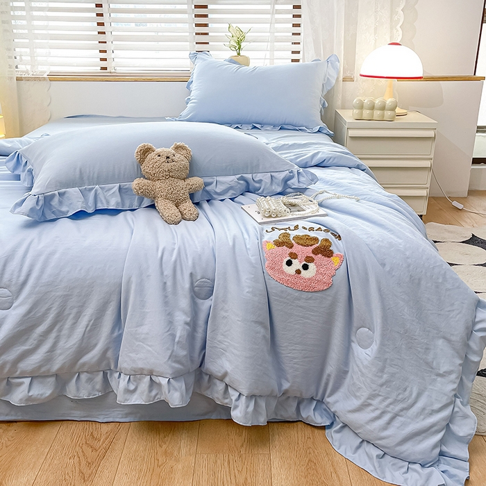 91家纺网 家纺一手货源 找家纺 （总）宜家坊2024新款韩系花边ins风水洗棉夏被四件套