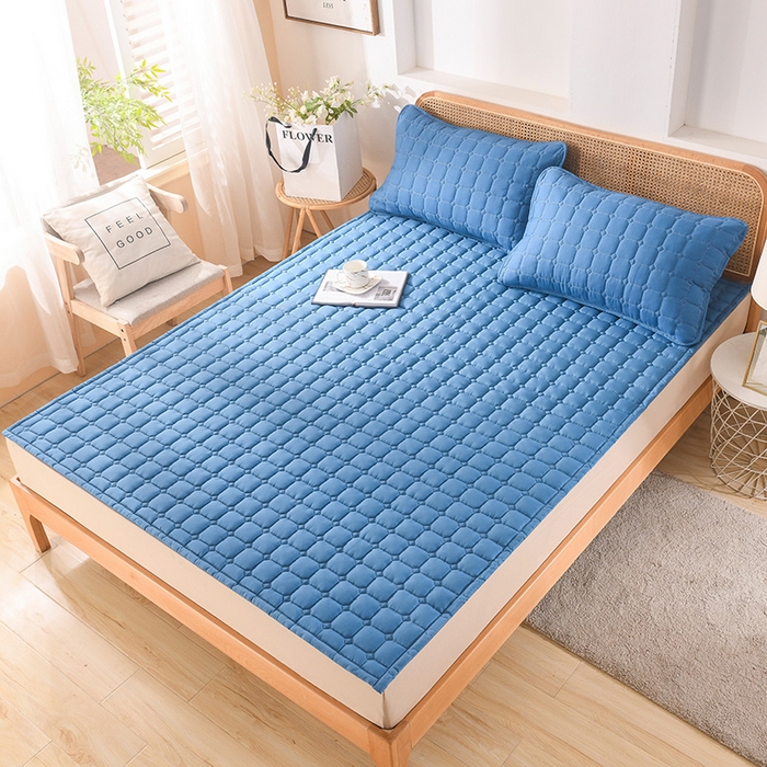 91家纺网 家纺一手货源 找家纺 恋绒家纺 2025升级款水洗棉床褥隔尿防水床垫隔尿垫护理垫床护罩垫子 防水款-远山蓝