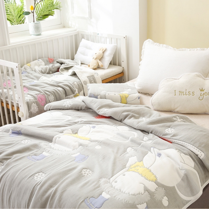 91家纺网 家纺一手货源 找家纺 朴尔家纺-毛巾被 2024年全棉十层纱布加厚儿童盖被毛巾被 溜冰鼠灰