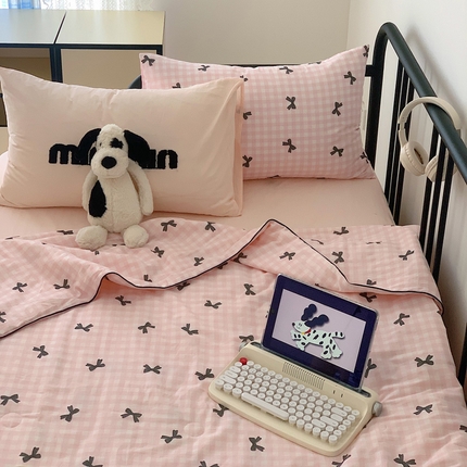 91家纺网 家纺一手货源 找家纺 （总）柠馨 2024新款蝴蝶结嵌绳款全棉水洗棉大豆纤维夏被