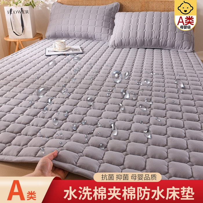 91家纺网 家纺一手货源 找家纺 恋绒家纺 2025升级款水洗棉床褥隔尿防水床垫隔尿垫护理垫床护罩垫子 防水款-青灰色