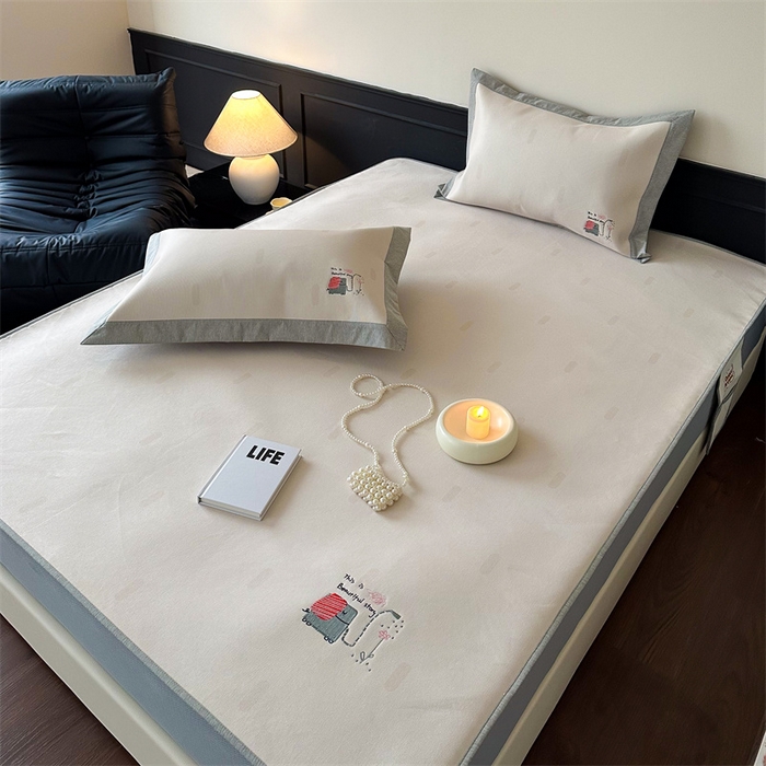 91家纺网 家纺一手货源 找家纺 甜梦 2024新款母婴级7A抗菌养生冰藤席影棚1—床笠款 波点小象（床笠款）