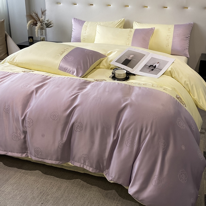 91家纺网 家纺一手货源 找家纺 澳梵 新款水洗真丝刺绣四件套【卢浮之夜】 卢浮之夜-紫黄