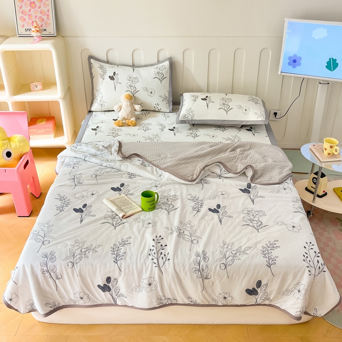 91家纺网 家纺一手货源 找家纺 安哆啦 2024新款A类凉感丝冰豆豆夏被冰丝席冰藤席四件套 夏被-空墨