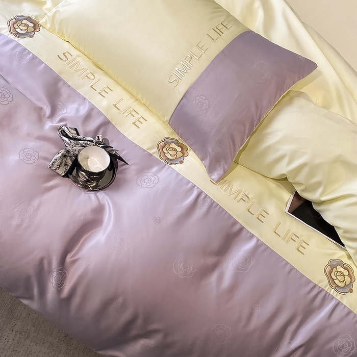 91家纺网 家纺一手货源 找家纺 澳梵 新款水洗真丝刺绣四件套【卢浮之夜】 卢浮之夜-紫黄