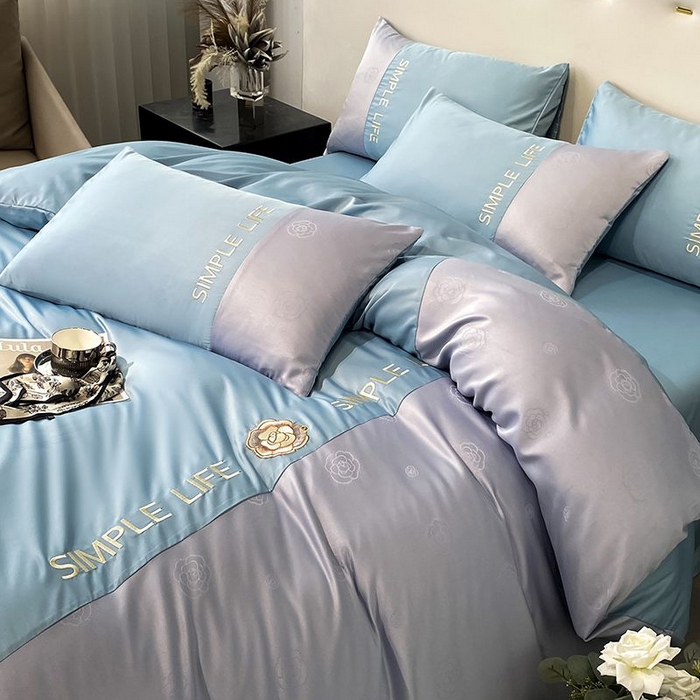 91家纺网 家纺一手货源 找家纺 澳梵 新款水洗真丝刺绣四件套【卢浮之夜】 卢浮之夜-蓝灰