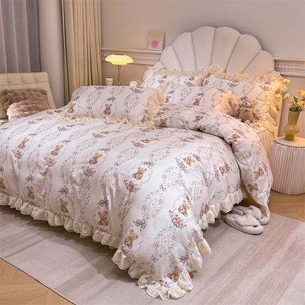 91家纺网 家纺一手货源 找家纺 （总）恒爱家纺 2024新款梦幻情缘全棉公主风四件套