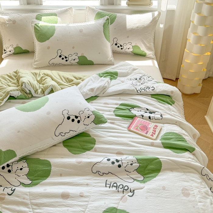 91家纺网 家纺一手货源 找家纺 慕尚家纺2025新款双层纱水洗夏被子被芯 波点狗