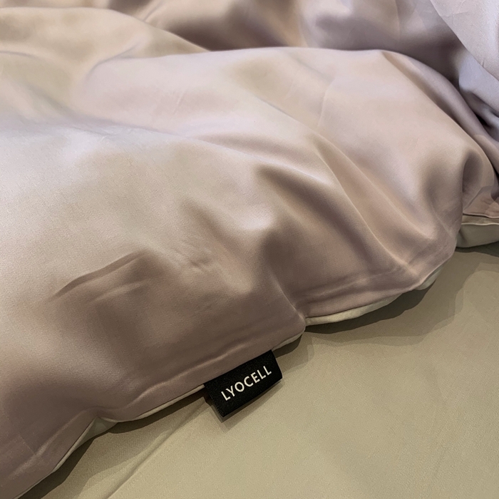 91家纺网 家纺一手货源 找家纺 莱豫家纺 2024新款80支莱赛尔天丝纯色双拼四件套 奶油香芋紫