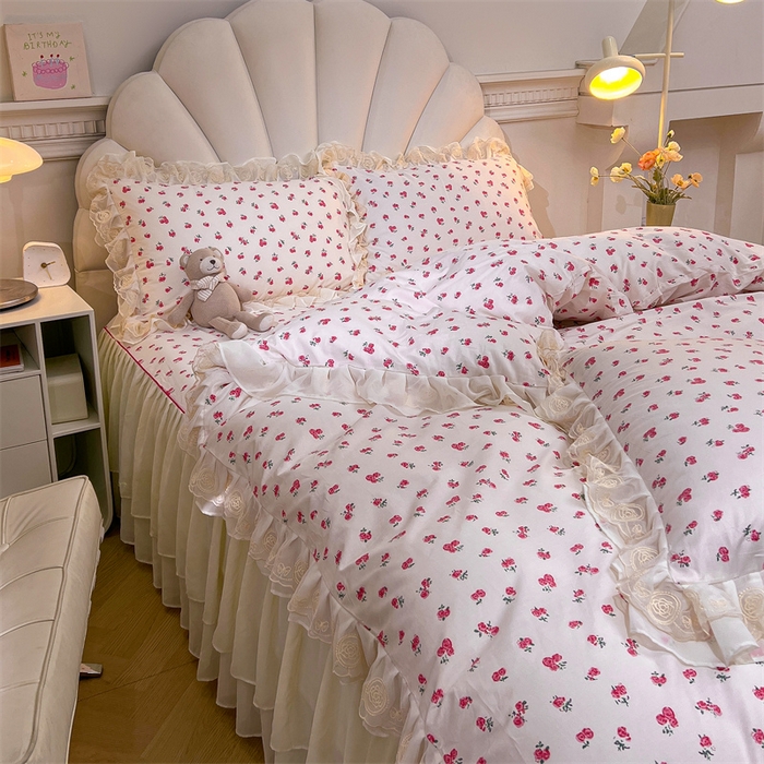 91家纺网 家纺一手货源 找家纺 恒爱家纺 2024新款梦幻情缘全棉公主风四件套 樱花雨