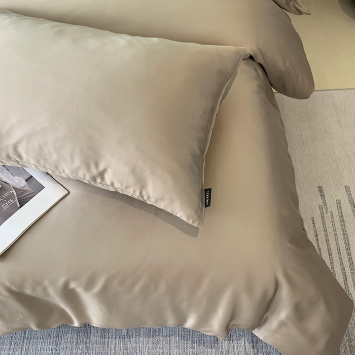 91家纺网 家纺一手货源 找家纺 莱豫家纺 2024新款80支莱赛尔天丝纯色双拼四件套 漫步云端棕