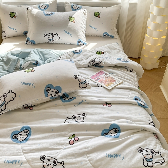 91家纺网 家纺一手货源 找家纺 慕尚家纺2025新款双层纱水洗夏被子被芯 淘气狗