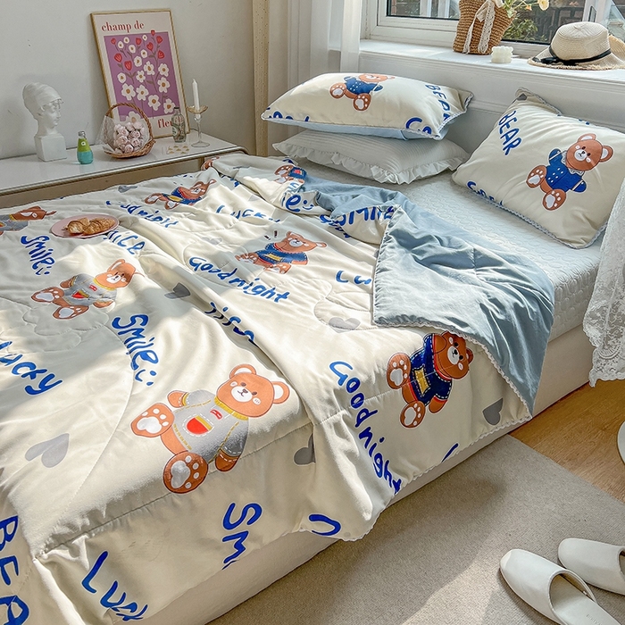 91家纺网 家纺一手货源 找家纺 慕尚家纺2025新款双层纱水洗夏被子被芯 超酷熊