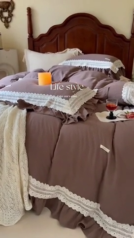 91家纺网 家纺一手货源 找家纺 玛奇朵 2024新款简约法式双层皱纱-浓情假日 浓情假日-浅咖