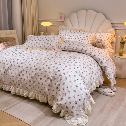 91家纺网 家纺一手货源 找家纺 （总）恒爱家纺 2024新款梦幻情缘全棉公主风四件套