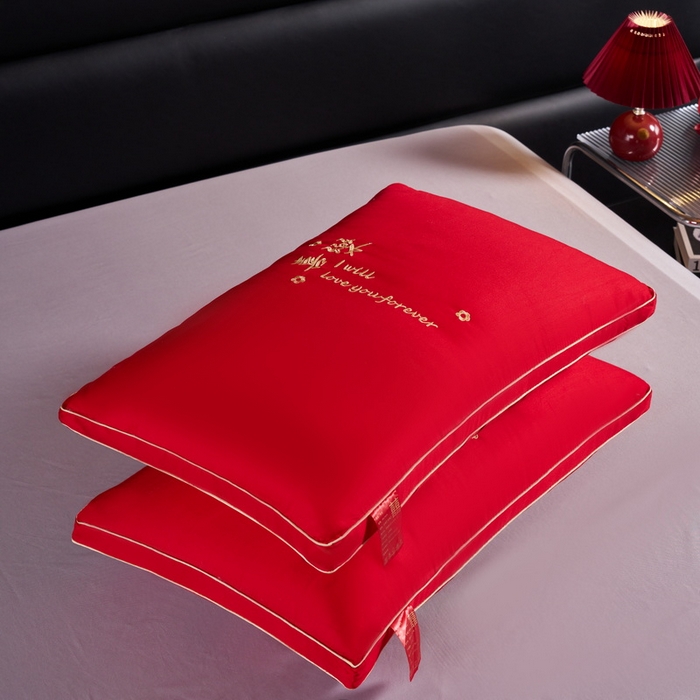 91家纺网 家纺一手货源 找家纺 贤内助 2024新款全棉婚庆羽丝枕保健枕枕头枕芯系列 喜乐 48*74cm/只