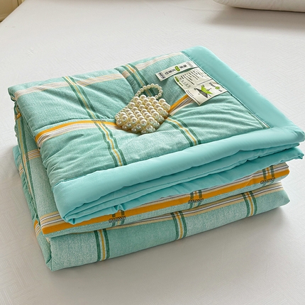 91家纺网 家纺一手货源 找家纺 亚龙工厂店 2024新款A类水洗棉无印风夏被 绿色格子