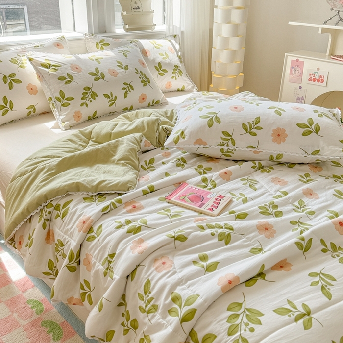 91家纺网 家纺一手货源 找家纺 慕尚家纺2025新款双层纱水洗夏被子被芯 仙草