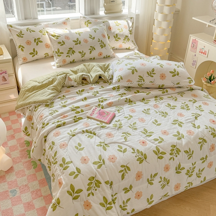 91家纺网 家纺一手货源 找家纺 慕尚家纺2025新款双层纱水洗夏被子被芯 仙草