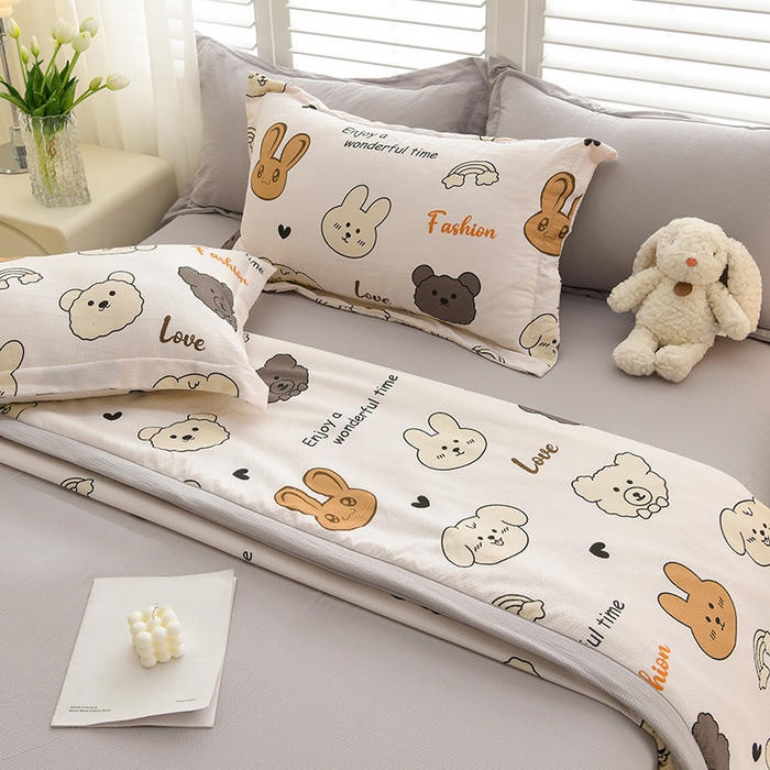 91家纺网 家纺一手货源 找家纺 圣楚家纺 2024新款清柔泡泡纱夏被 快乐每天