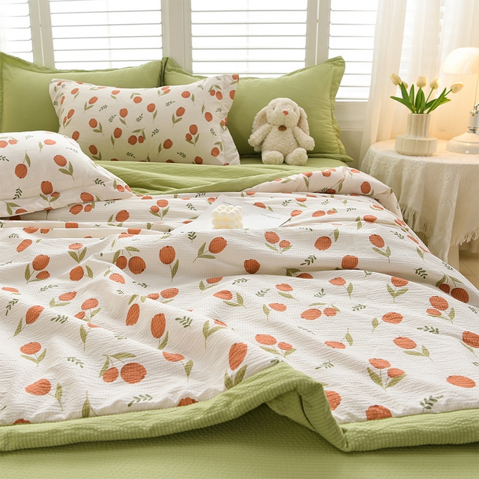 91家纺网 家纺一手货源 找家纺 圣楚家纺 2024新款清柔泡泡纱夏被 迷人花香