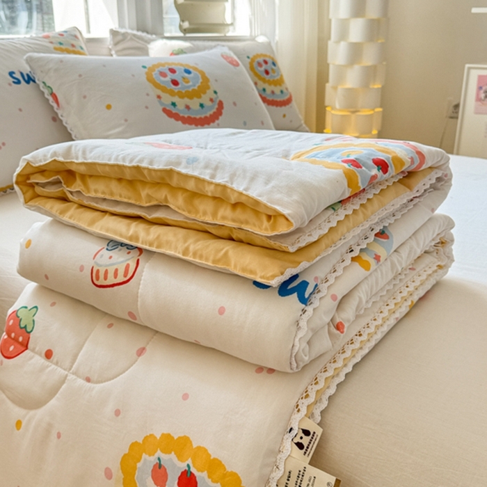 91家纺网 家纺一手货源 找家纺 慕尚家纺2025新款双层纱水洗夏被子被芯 可口蛋糕