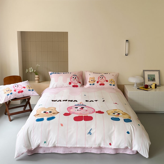 91家纺网 家纺一手货源 找家纺 曼之夏 2024新款40支高精密数码印花全棉四件套 奶油派对