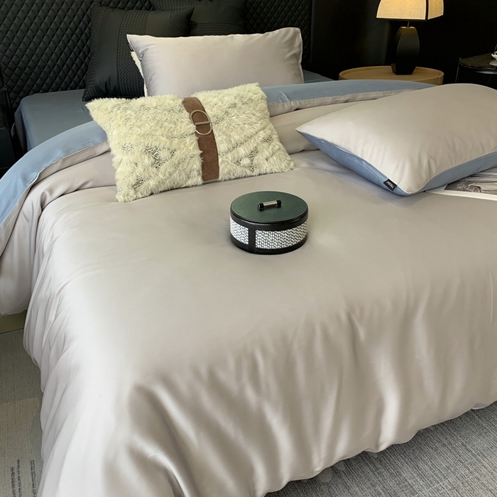 91家纺网 家纺一手货源 找家纺 莱豫家纺 2024新款80支莱赛尔天丝纯色双拼四件套 莫奈印象灰