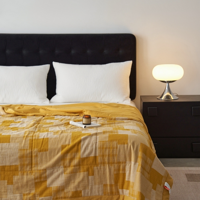 91家纺网 家纺一手货源 找家纺 安莱生活 2024新款双层纱拼布田园单夏被系列 拼布田园-姜黄