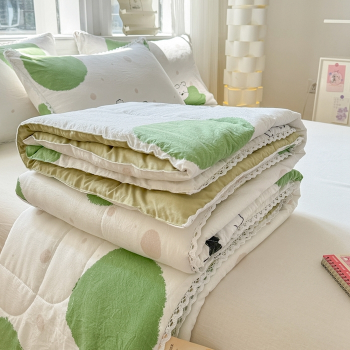 91家纺网 家纺一手货源 找家纺 慕尚家纺2025新款双层纱水洗夏被子被芯 波点狗