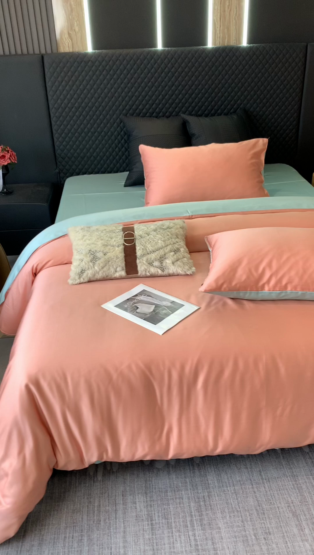 91家纺网 家纺一手货源 找家纺 莱豫家纺 2024新款80支莱赛尔天丝纯色双拼四件套 伯爵夫人粉