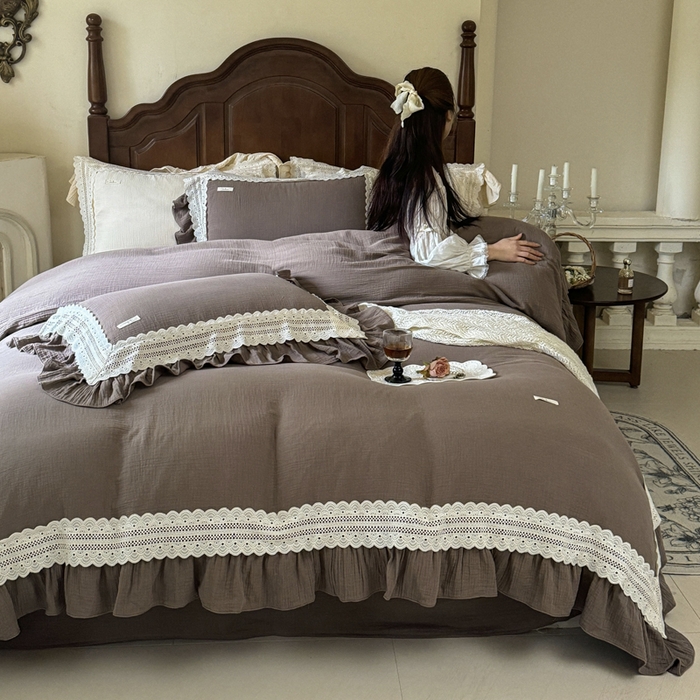 91家纺网 家纺一手货源 找家纺 玛奇朵 2024新款简约法式双层皱纱-浓情假日 浓情假日-浅咖