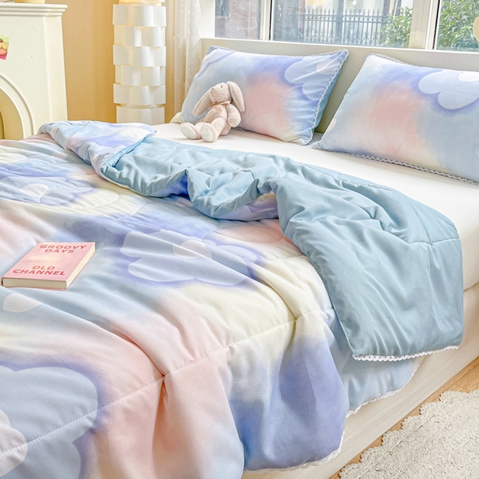 91家纺网 家纺一手货源 找家纺 慕尚家纺2025新款双层纱水洗夏被子被芯 梦花园