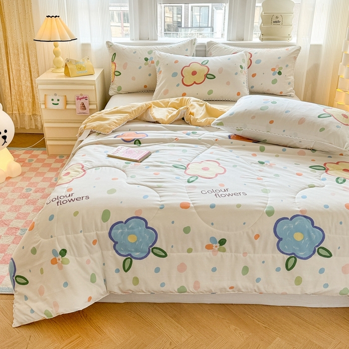 91家纺网 家纺一手货源 找家纺 慕尚家纺2025新款双层纱水洗夏被子被芯 绿野小花