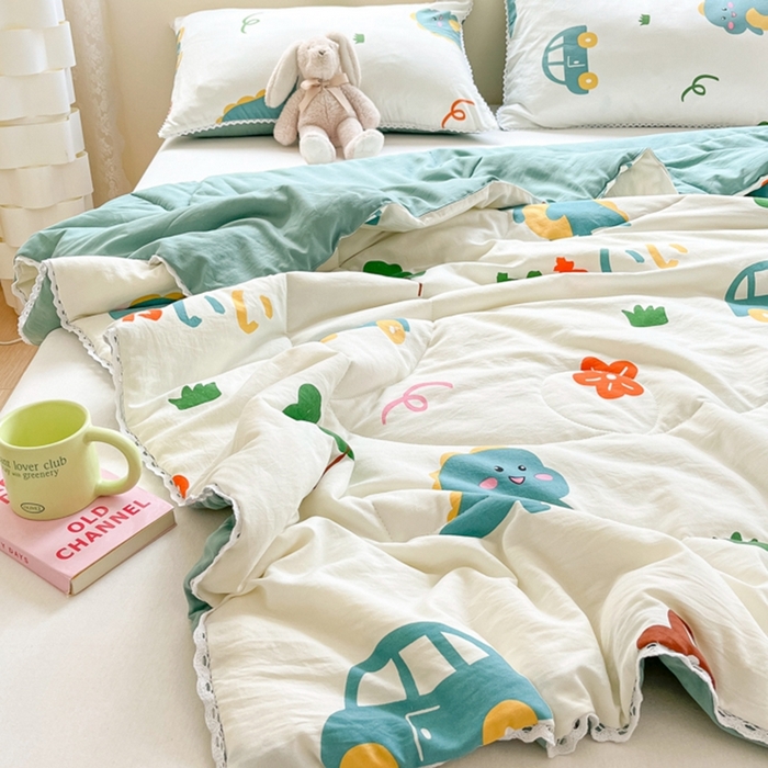 91家纺网 家纺一手货源 找家纺 慕尚家纺2025新款双层纱水洗夏被子被芯 萌萌恐龙