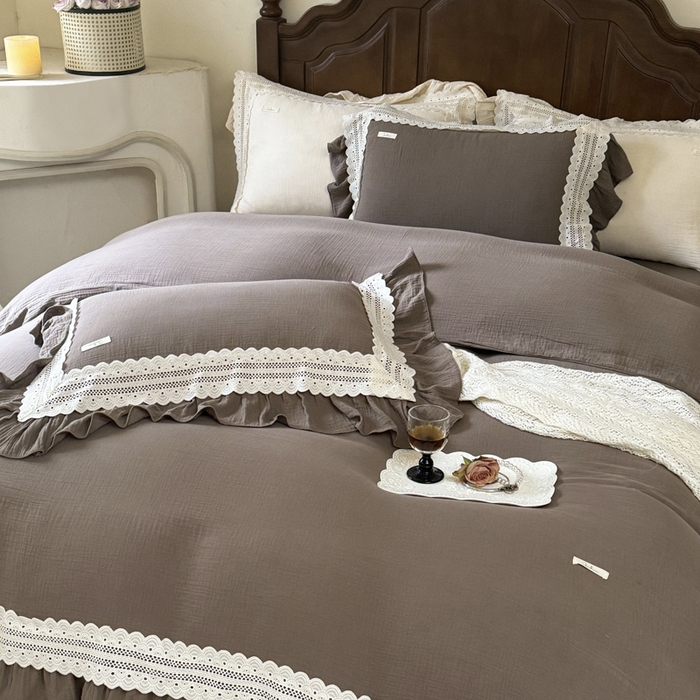 91家纺网 家纺一手货源 找家纺 玛奇朵 2024新款简约法式双层皱纱-浓情假日 浓情假日-浅咖