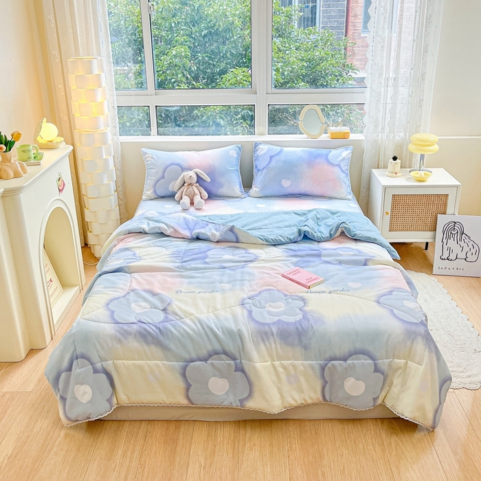 91家纺网 家纺一手货源 找家纺 慕尚家纺2025新款双层纱水洗夏被子被芯 梦花园