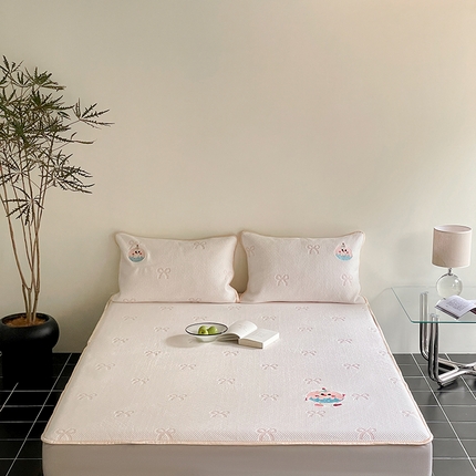 91家纺网 家纺一手货源 找家纺 （总）圆岛家纺 2024新款A类3D高分子冰豆提花软凉席床笠款三件套