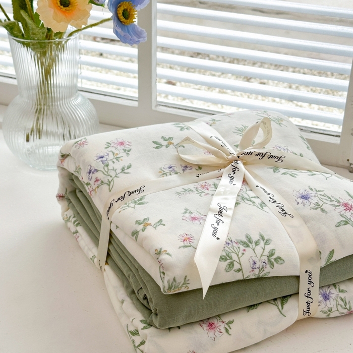 91家纺网 家纺一手货源 找家纺 曼之夏 2024新款全棉印花双层纱四件套 婉茹