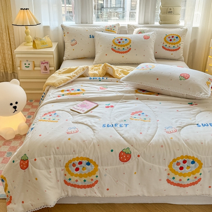 91家纺网 家纺一手货源 找家纺 慕尚家纺2025新款双层纱水洗夏被子被芯 可口蛋糕