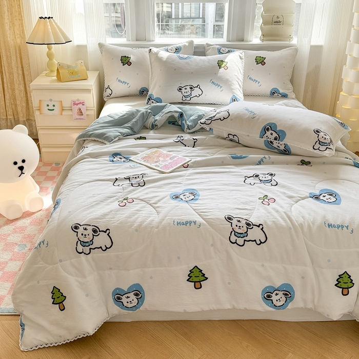 91家纺网 家纺一手货源 找家纺 慕尚家纺2025新款双层纱水洗夏被子被芯 淘气狗