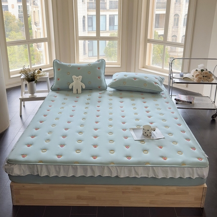 91家纺网 家纺一手货源 找家纺 尊康家纺（原磊科） 2024新款奶昔棉小毛巾绣花边床笠 小毛巾绣-翠绿