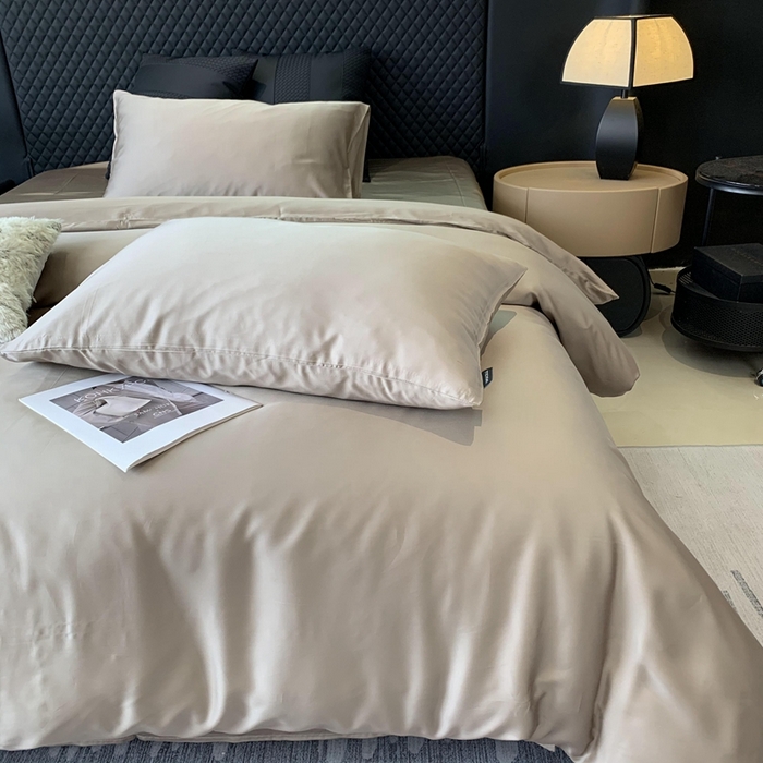 91家纺网 家纺一手货源 找家纺 莱豫家纺 2024新款80支莱赛尔天丝纯色双拼四件套 漫步云端棕